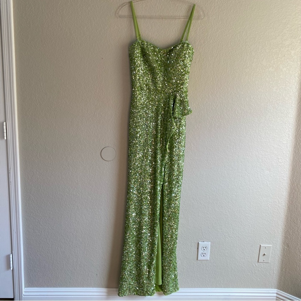 Dress The Population Kai Strapless Sequin Gown Dress Size S Lime Green New